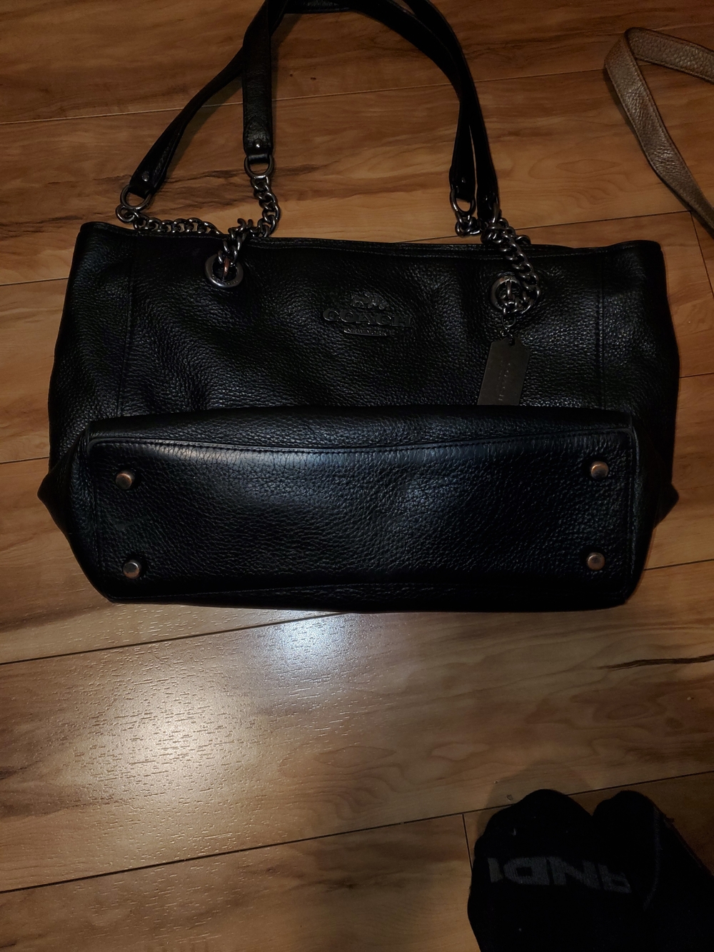 Coach Black Leather Shoulder Bag with Chain Strap Accents